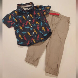 Original Penguin Baby Boy 2 Piece Shark Button Down Shirt & Pant Set in Size 18M